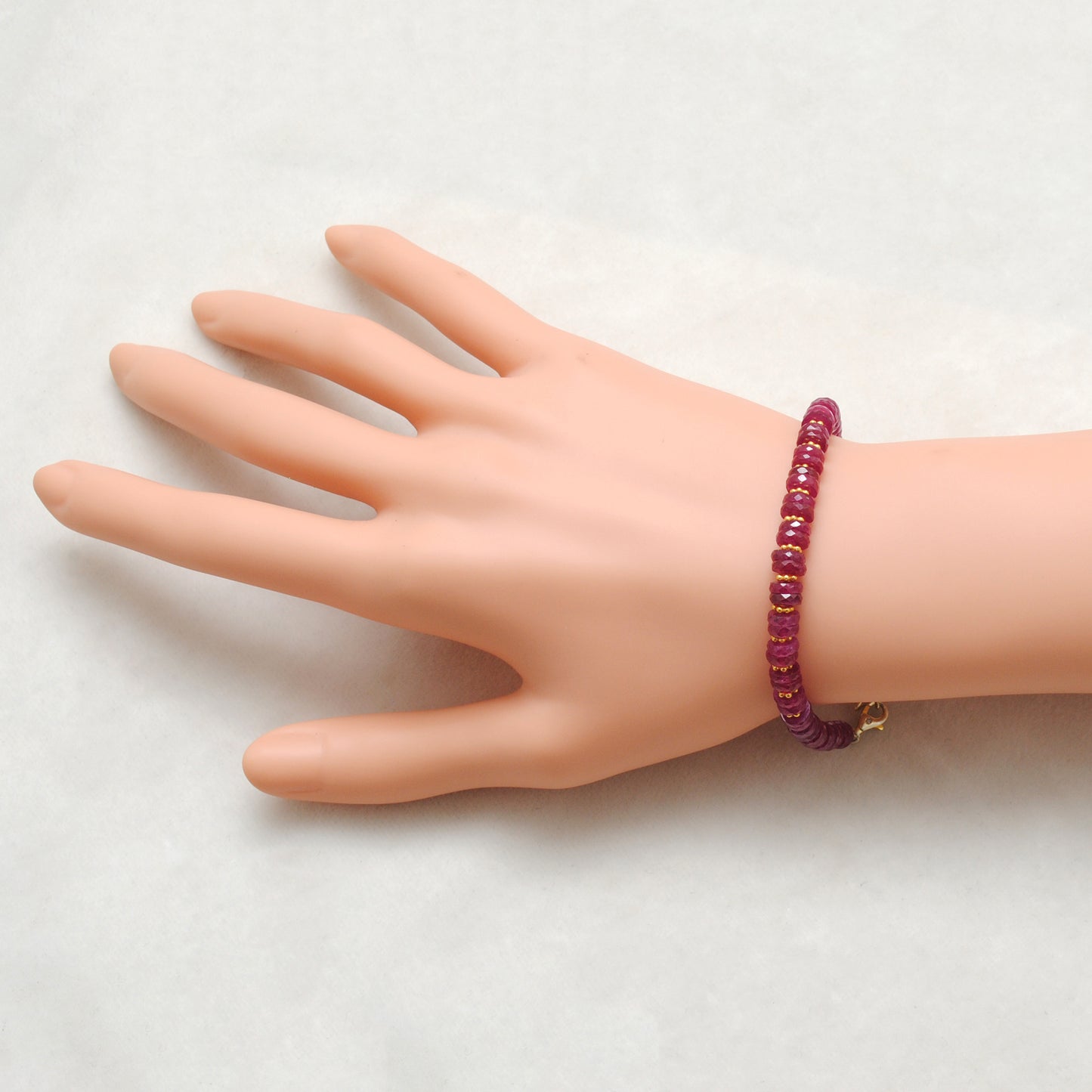 Faceted Ruby Beaded Bracelet – Handmade 925 Silver, July Birthstone