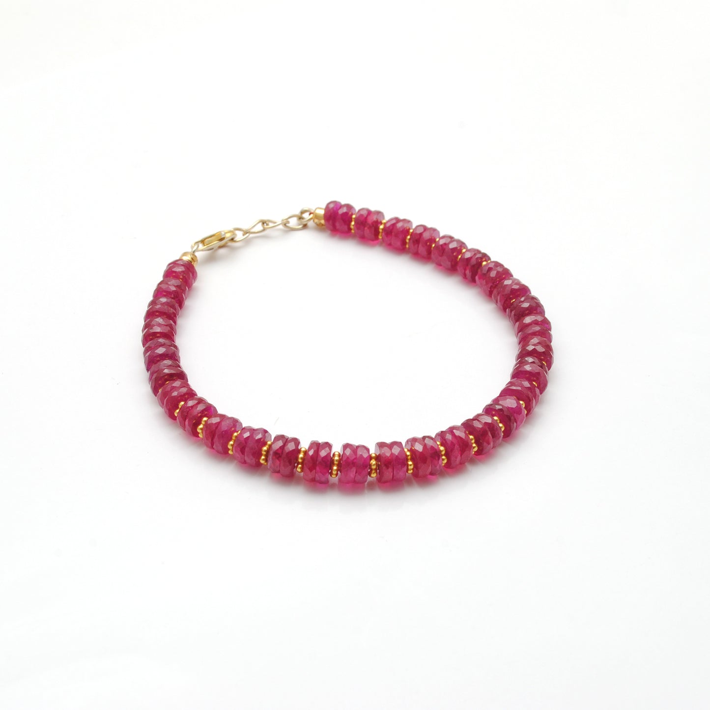 Faceted Ruby Beaded Bracelet – Handmade 925 Silver, July Birthstone