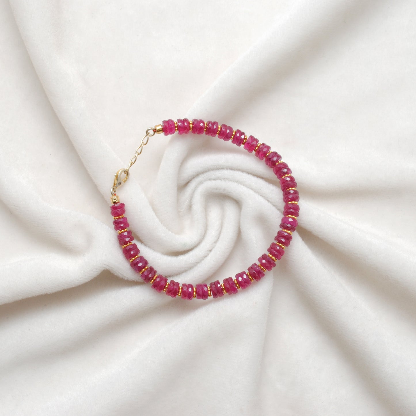 Faceted Ruby Beaded Bracelet – Handmade 925 Silver, July Birthstone