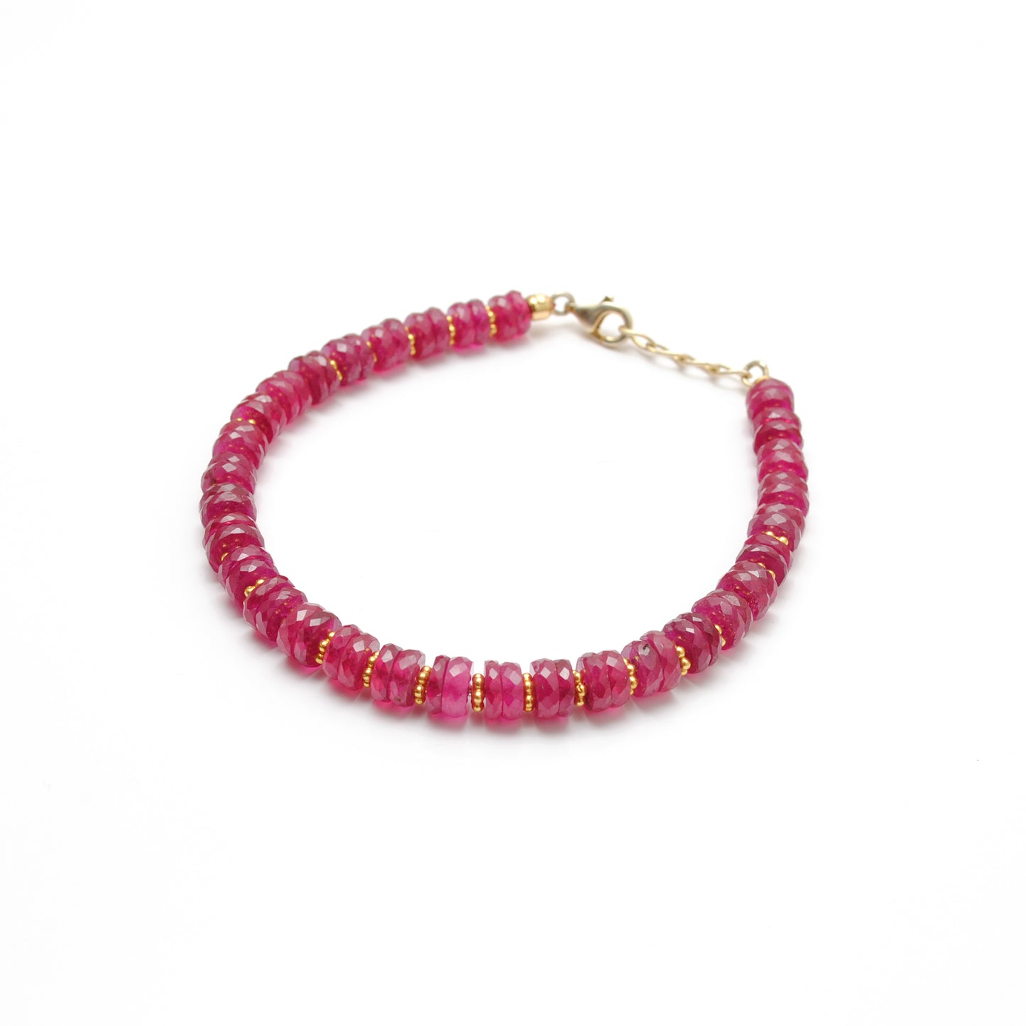 Faceted Ruby Beaded Bracelet – Handmade 925 Silver, July Birthstone
