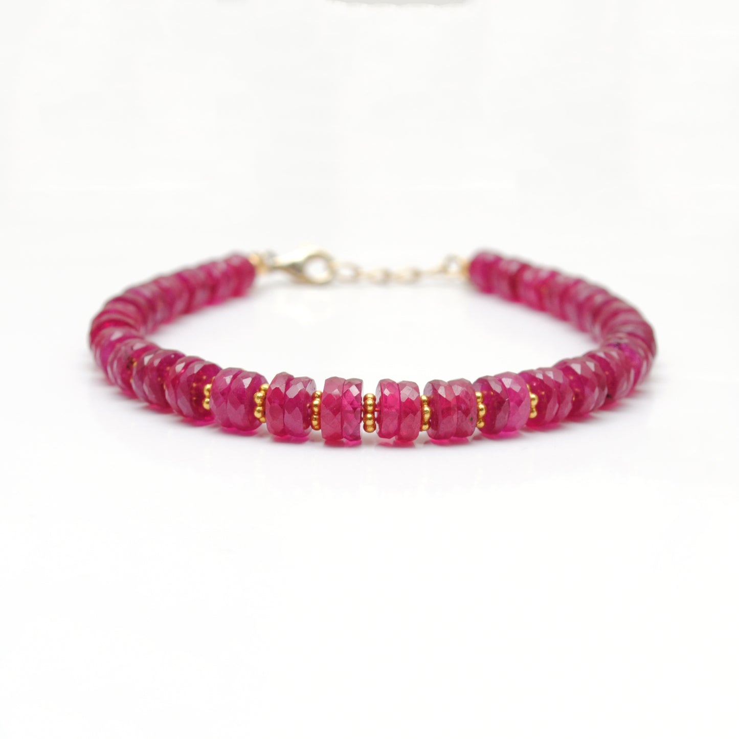 Faceted Ruby Beaded Bracelet – Handmade 925 Silver, July Birthstone