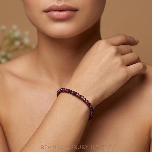 Blue Sapphire & Ruby Beaded Bracelet – 925 Gold Plated Silver