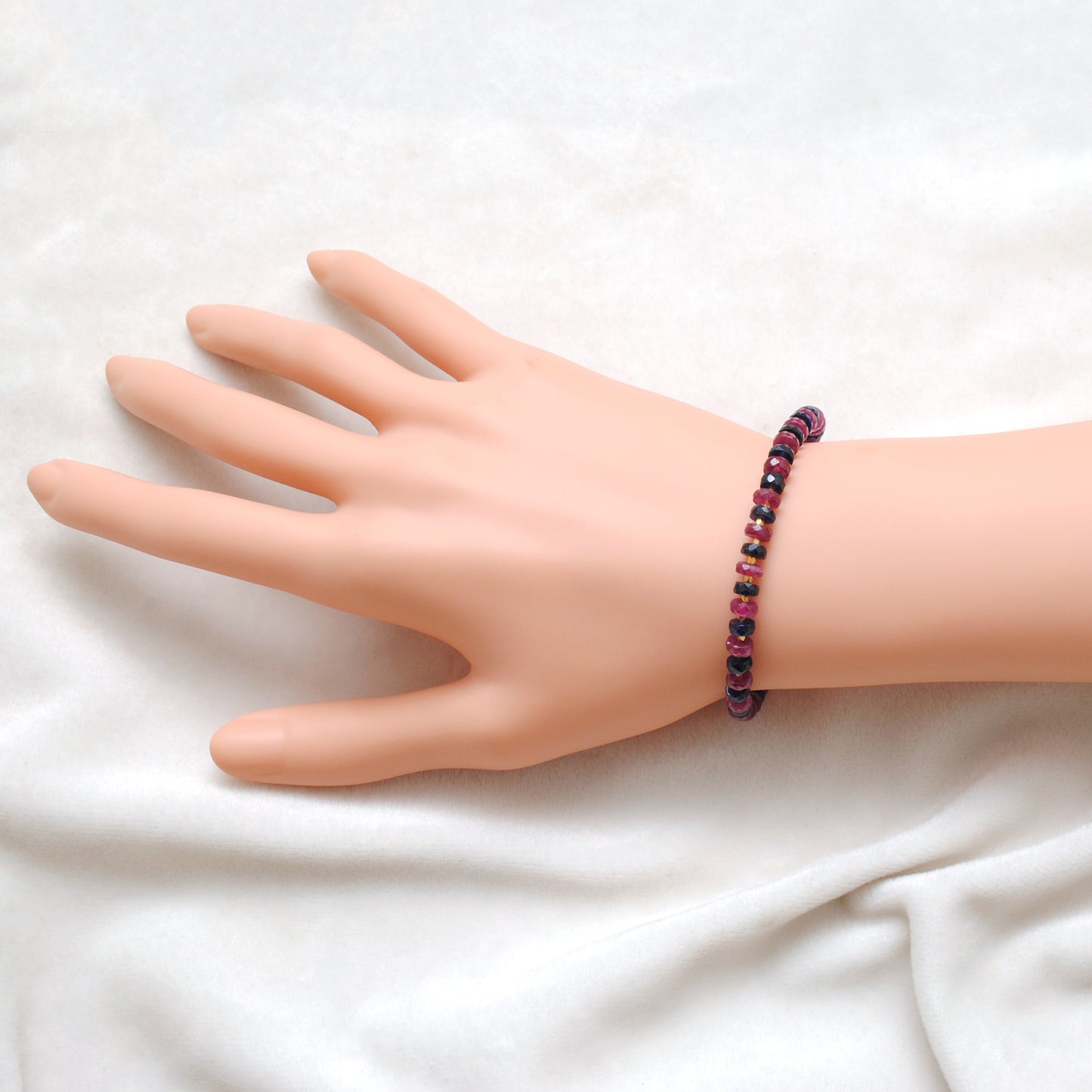 Blue Sapphire & Ruby Beaded Bracelet – 925 Gold Plated Silver
