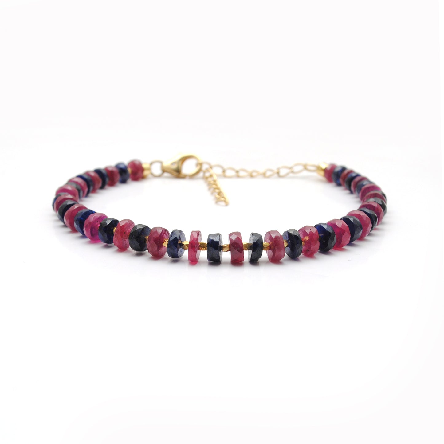 Blue Sapphire & Ruby Beaded Bracelet – 925 Gold Plated Silver