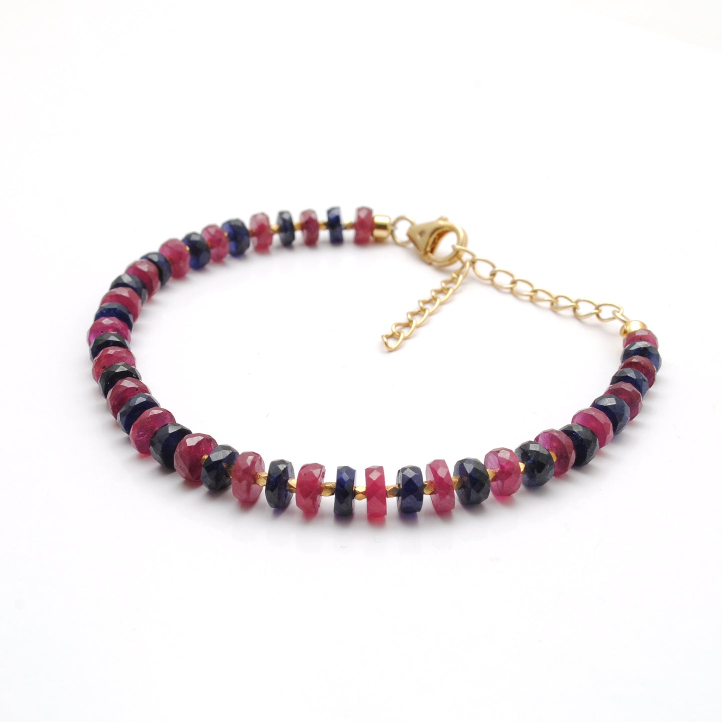 Blue Sapphire & Ruby Beaded Bracelet – 925 Gold Plated Silver