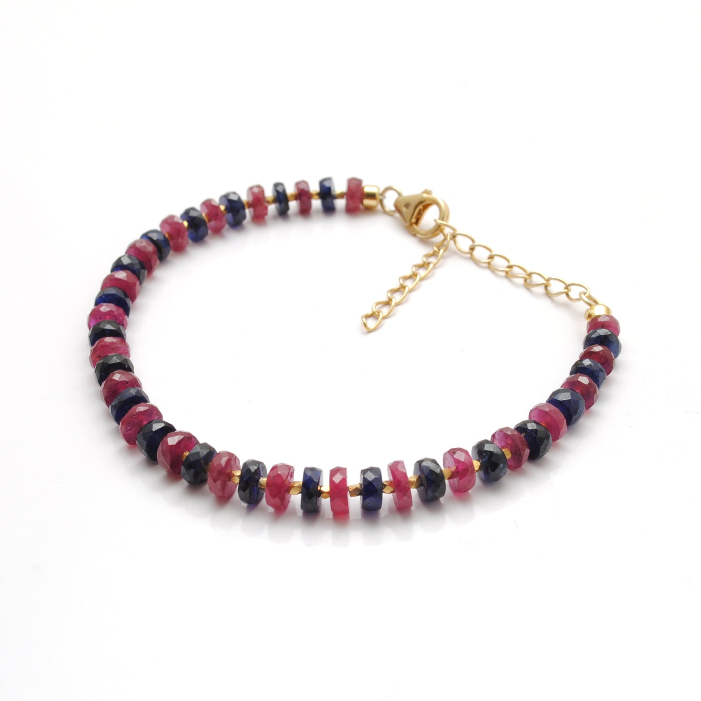 Blue Sapphire & Ruby Beaded Bracelet – 925 Gold Plated Silver
