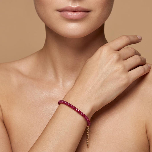 Faceted Ruby Rondelle Beaded Bracelet – July Birthstone Jewelry