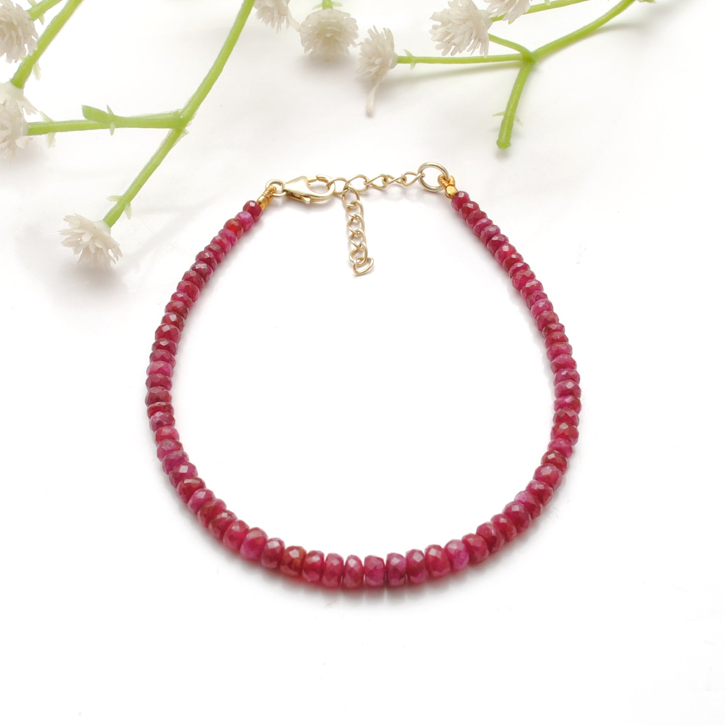 Faceted Ruby Rondelle Beaded Bracelet – July Birthstone Jewelry