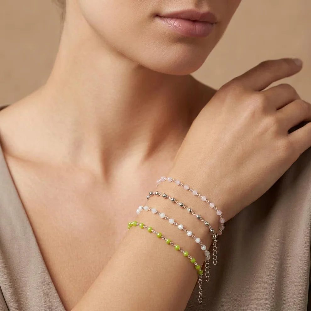 Sterling Silver Rose & Green Chalcedony Bracelet with Pyrite