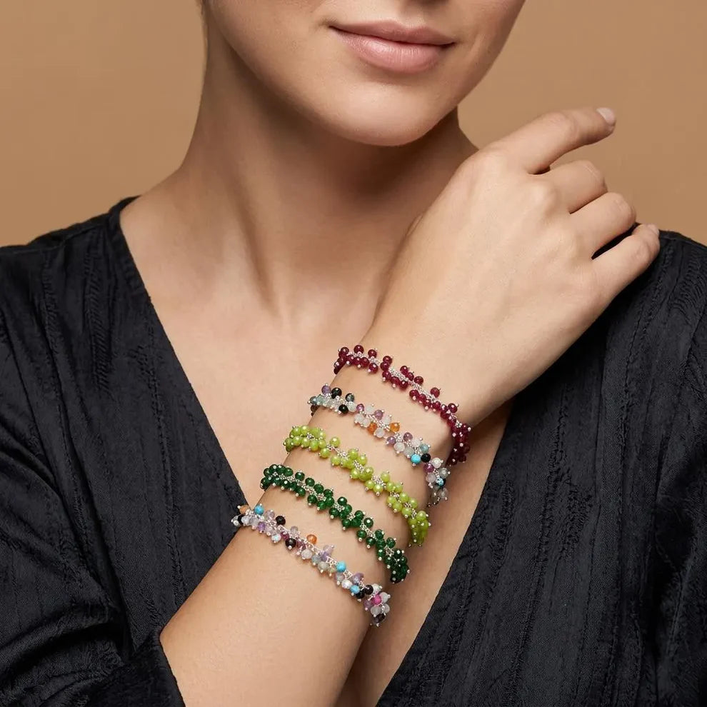 Sterling Silver Multicolor Chalcedony Gemstone Bracelet