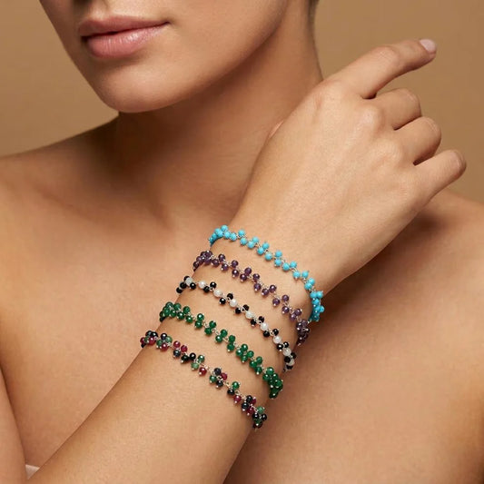 Sterling Silver Color Medley Gemstone Bracelet – Quartz & Chalcedony Mix