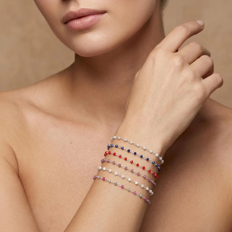 Sterling Silver Multi-Gemstone Beaded Bracelet