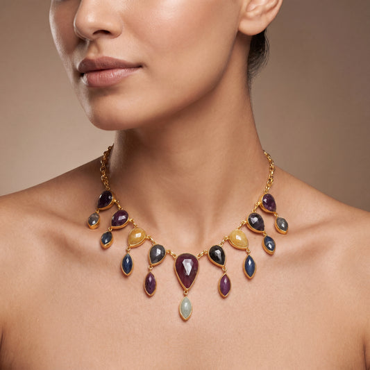 Dazzling Sterling Silver Multi-Sapphire Pear & Marquise 20" Gold-Plated Necklace