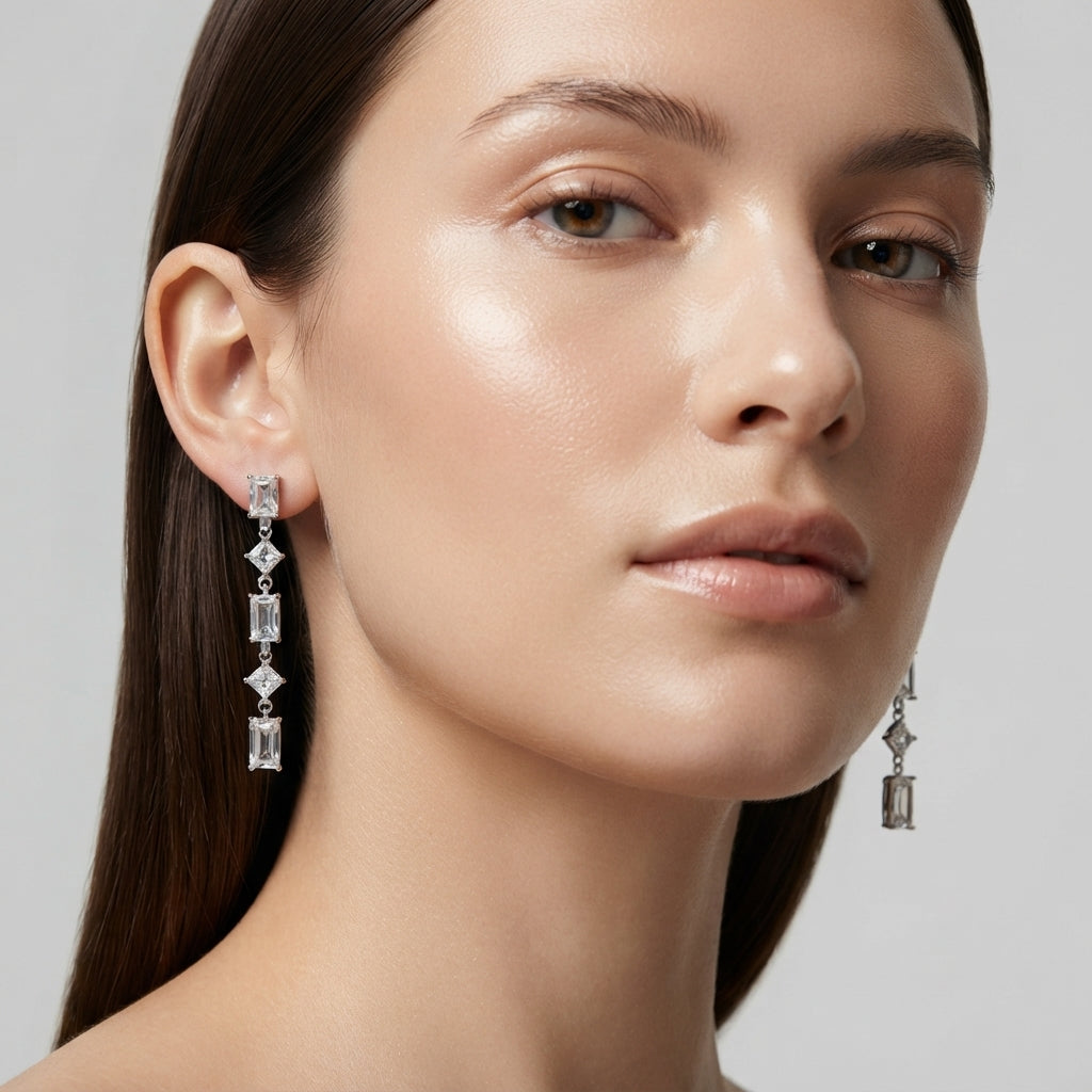 Cz Sterling Silver Dangle Post Earrings