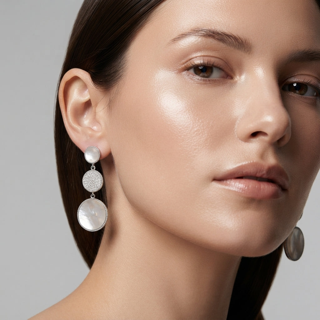 Pearl With Cz Drop Dangle Stud Silver Earring
