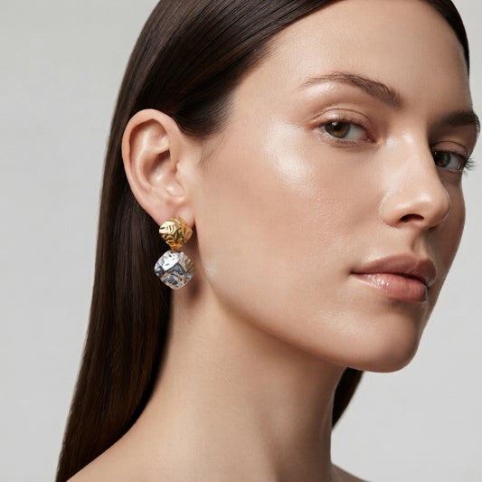 Silver Textured Dangle Stud Earrings
