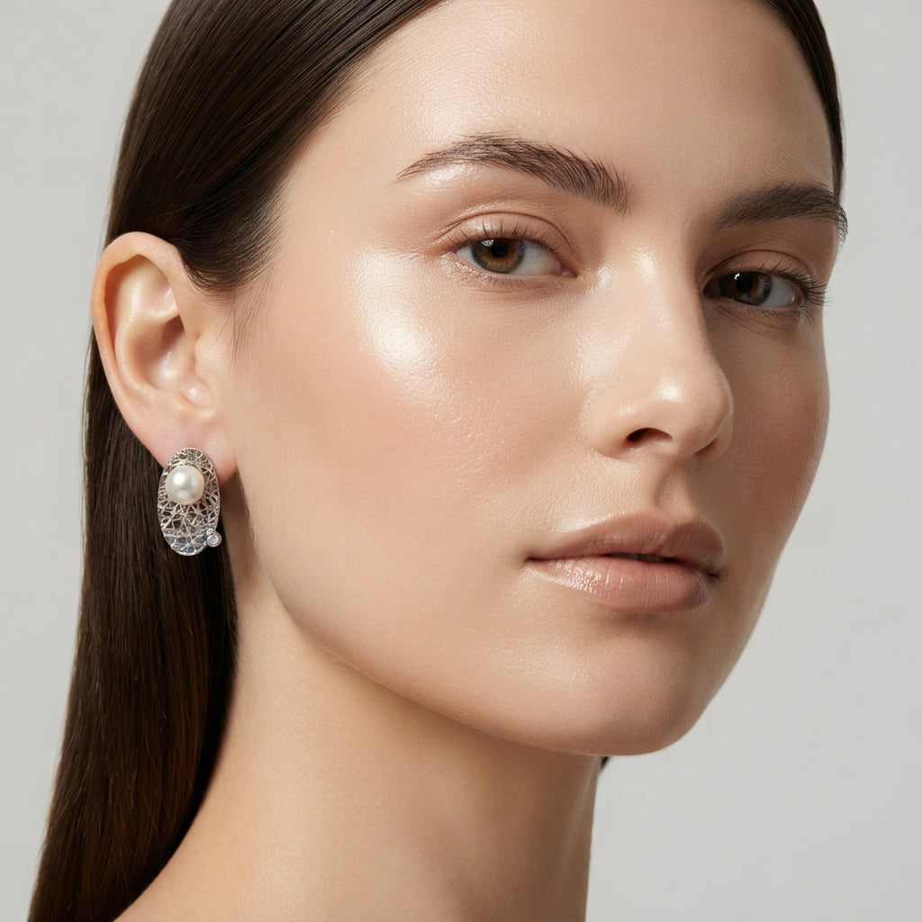 Pearl With Cz Handmade Stud Jewelry