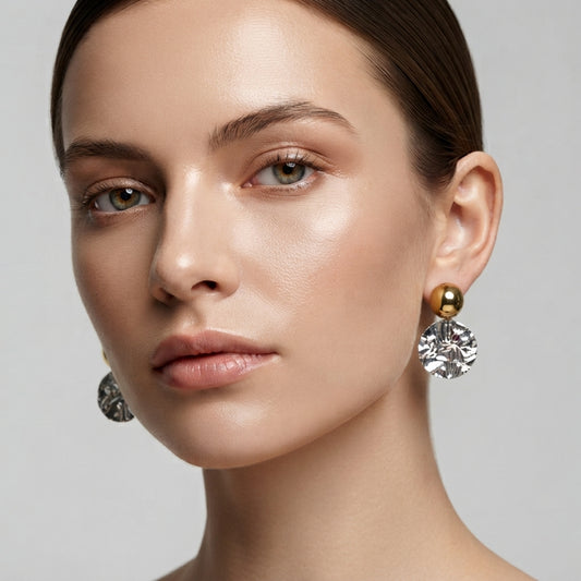 Two-Tone Statement Drop Stud Silver Earrings