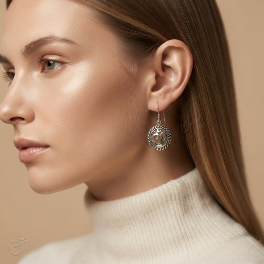 925 Silver Om Religious Earrings