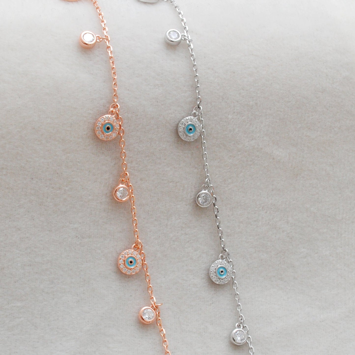 Cubic Zirconia Evil Eye Bracelet – 925 Silver, Rose Gold & Silver Plated, 8 Inch Gift for Wife