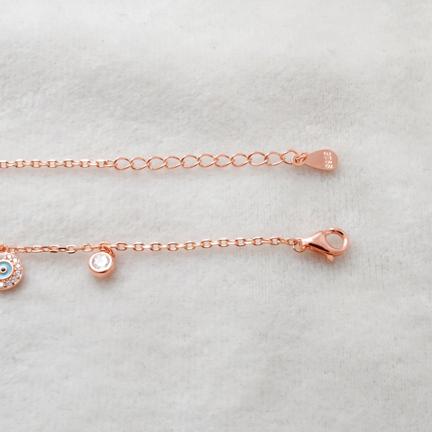 Cubic Zirconia Evil Eye Bracelet – 925 Silver, Rose Gold & Silver Plated, 8 Inch Gift for Wife