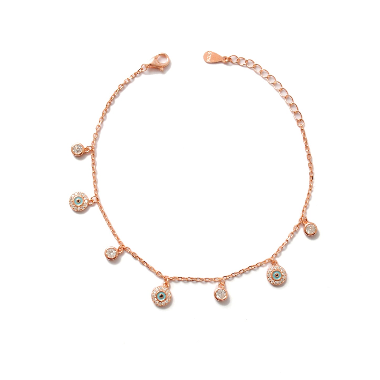 Cubic Zirconia Evil Eye Bracelet – 925 Silver, Rose Gold & Silver Plated, 8 Inch Gift for Wife