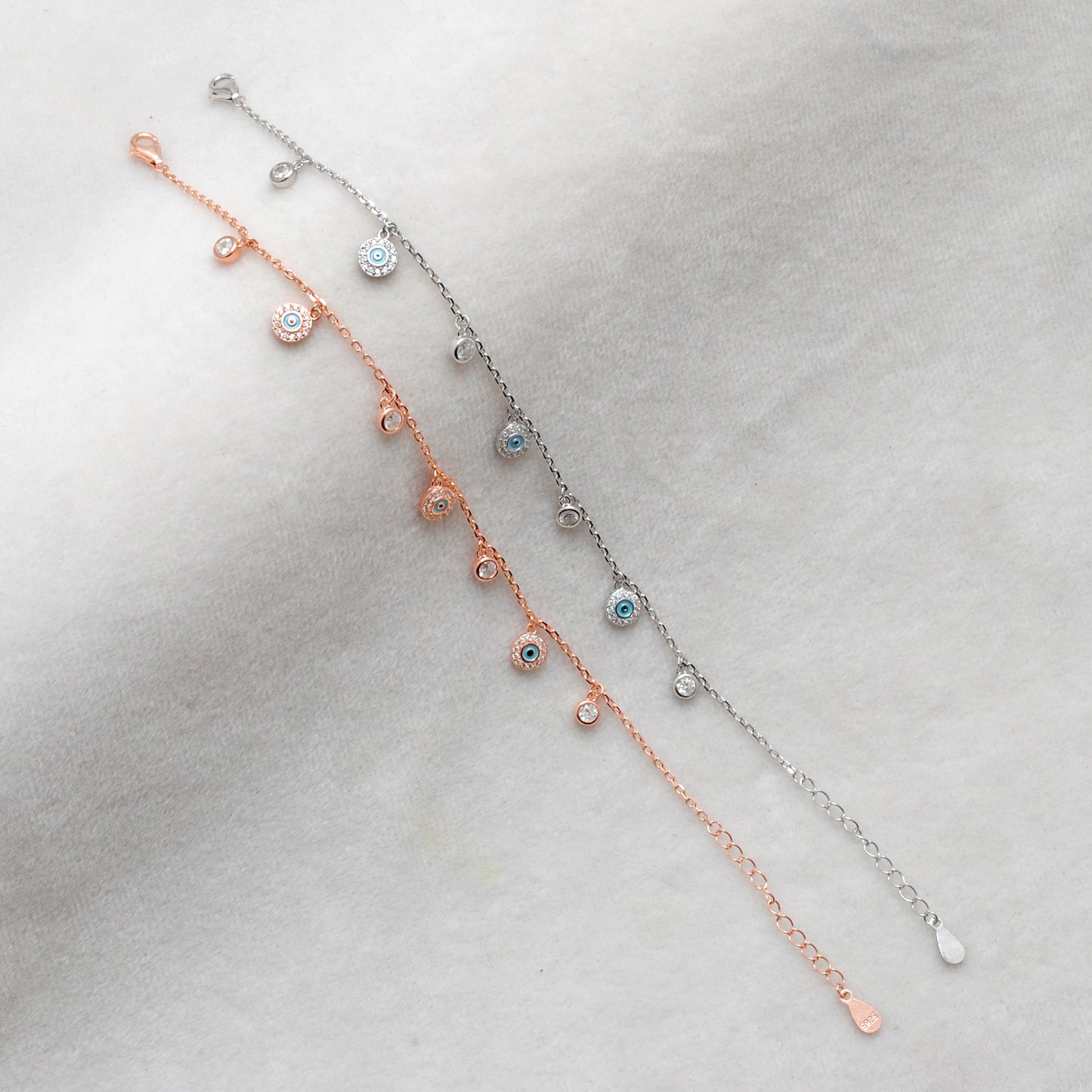 Cubic Zirconia Evil Eye Bracelet – 925 Silver, Rose Gold & Silver Plated, 8 Inch Gift for Wife