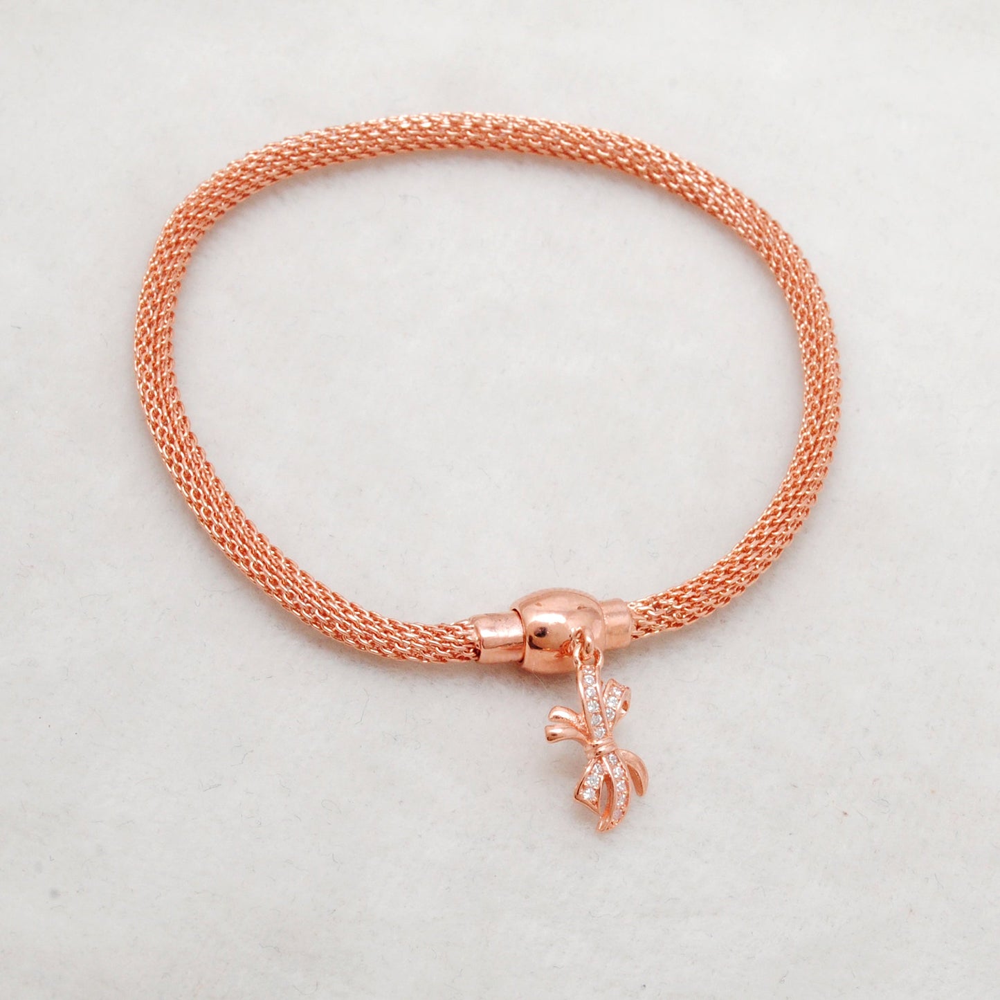 925 Sterling Silver CZ Flower Openable Bracelet – Rose Gold Plated – Handmade Jewelry, Gift for Her
