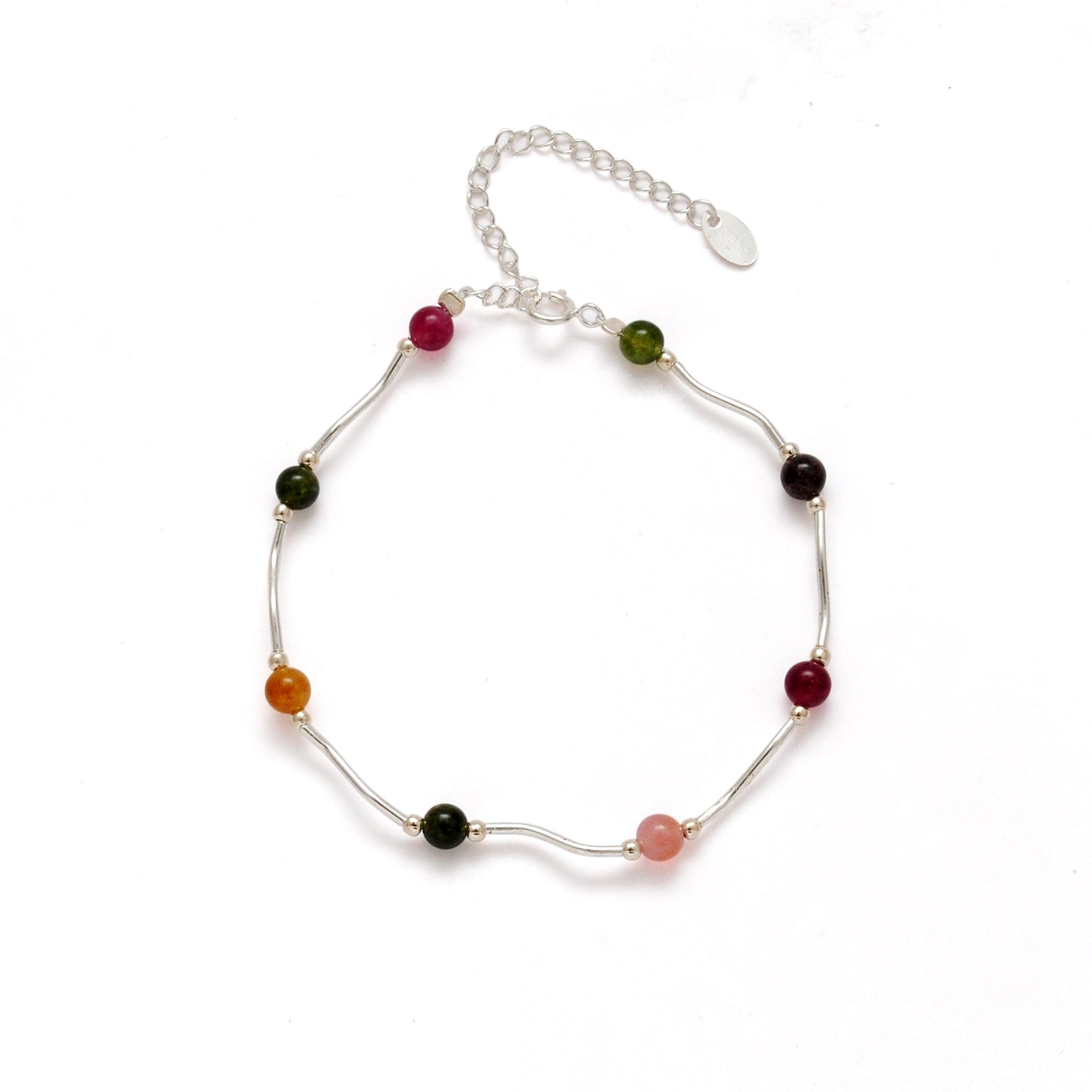 925 Sterling Silver Multi-Gemstone Bracelet, 8.5" – Elegant Minimalist Gift for Women