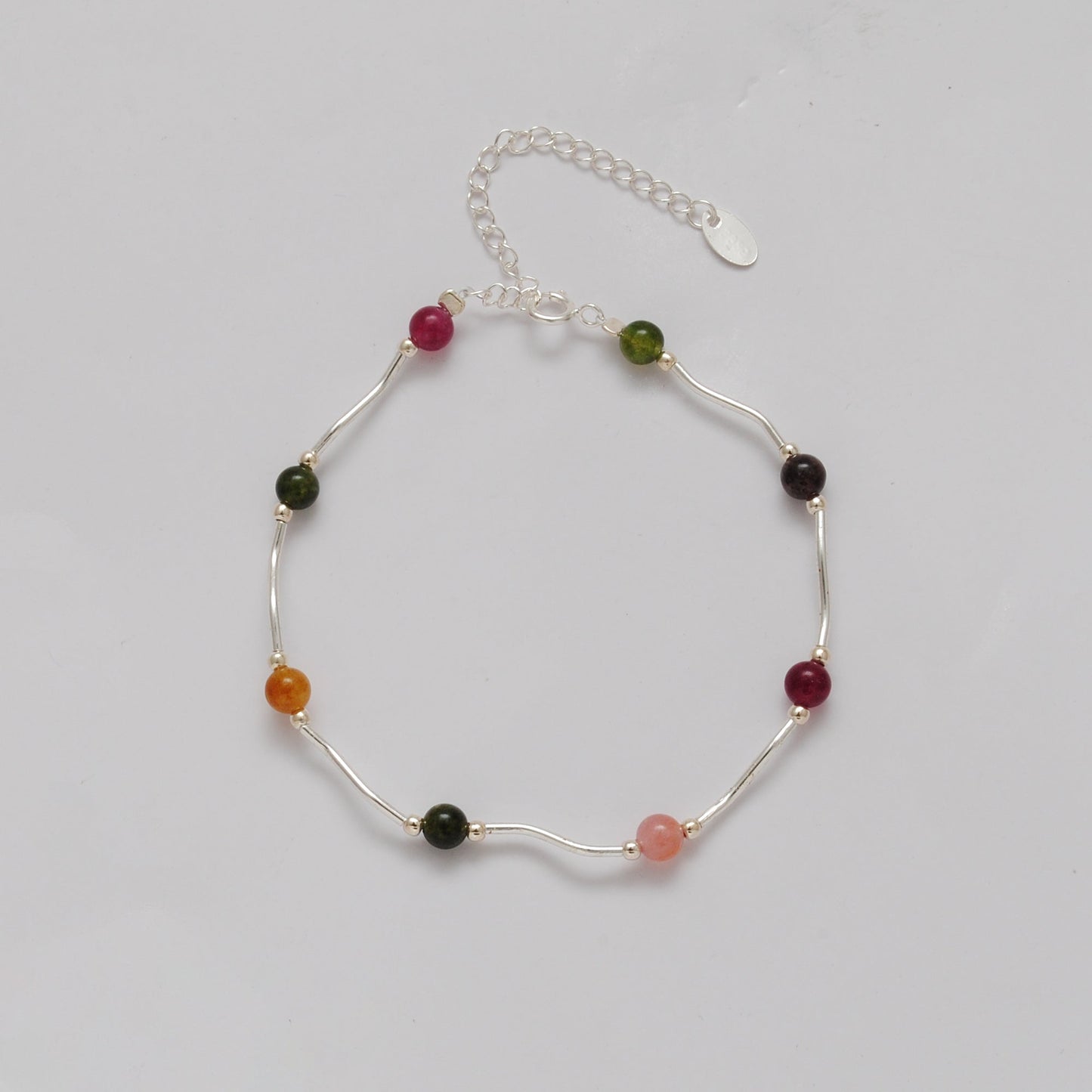 925 Sterling Silver Multi-Gemstone Bracelet, 8.5" – Elegant Minimalist Gift for Women