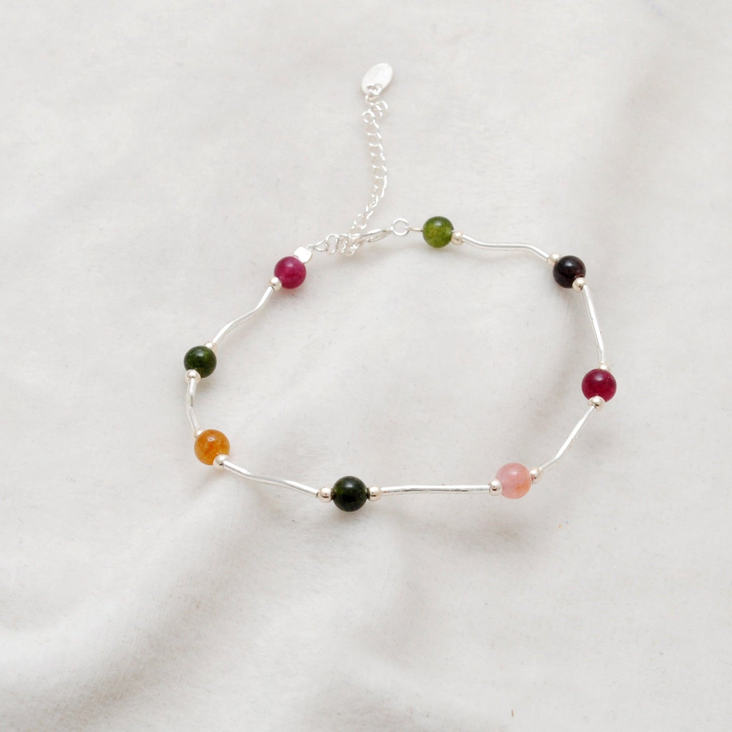 925 Sterling Silver Multi-Gemstone Bracelet, 8.5" – Elegant Minimalist Gift for Women