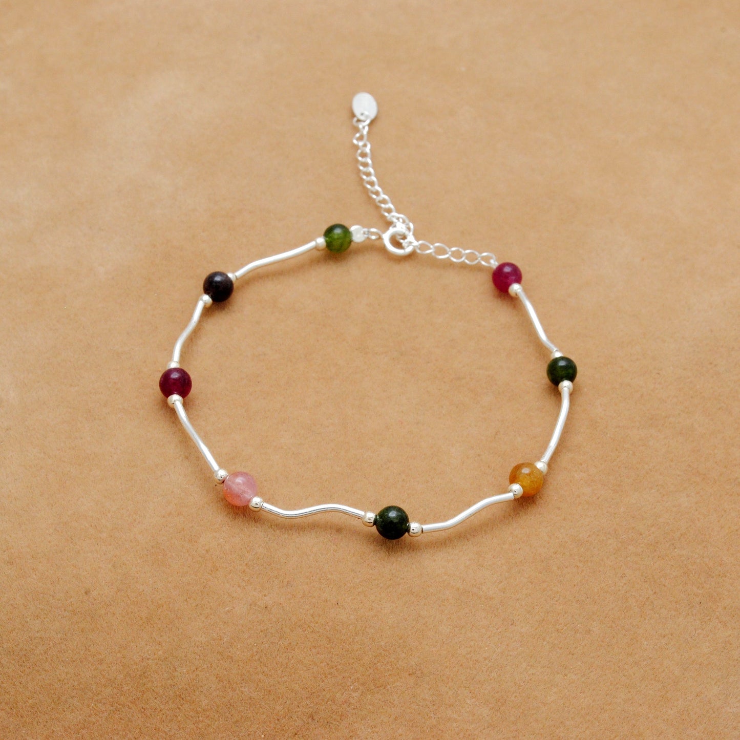925 Sterling Silver Multi-Gemstone Bracelet, 8.5" – Elegant Minimalist Gift for Women