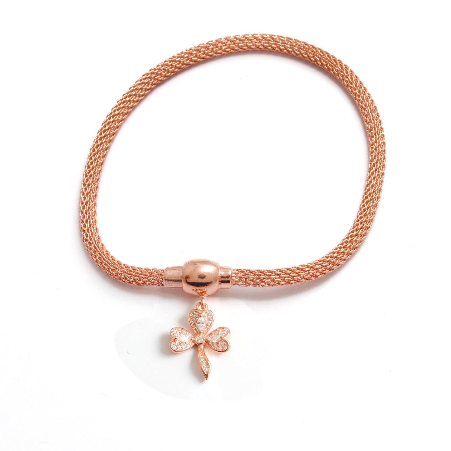 925 Sterling Silver CZ Flower Openable Bracelet – Rose Gold Plated – Handmade Jewelry, Gift for Her