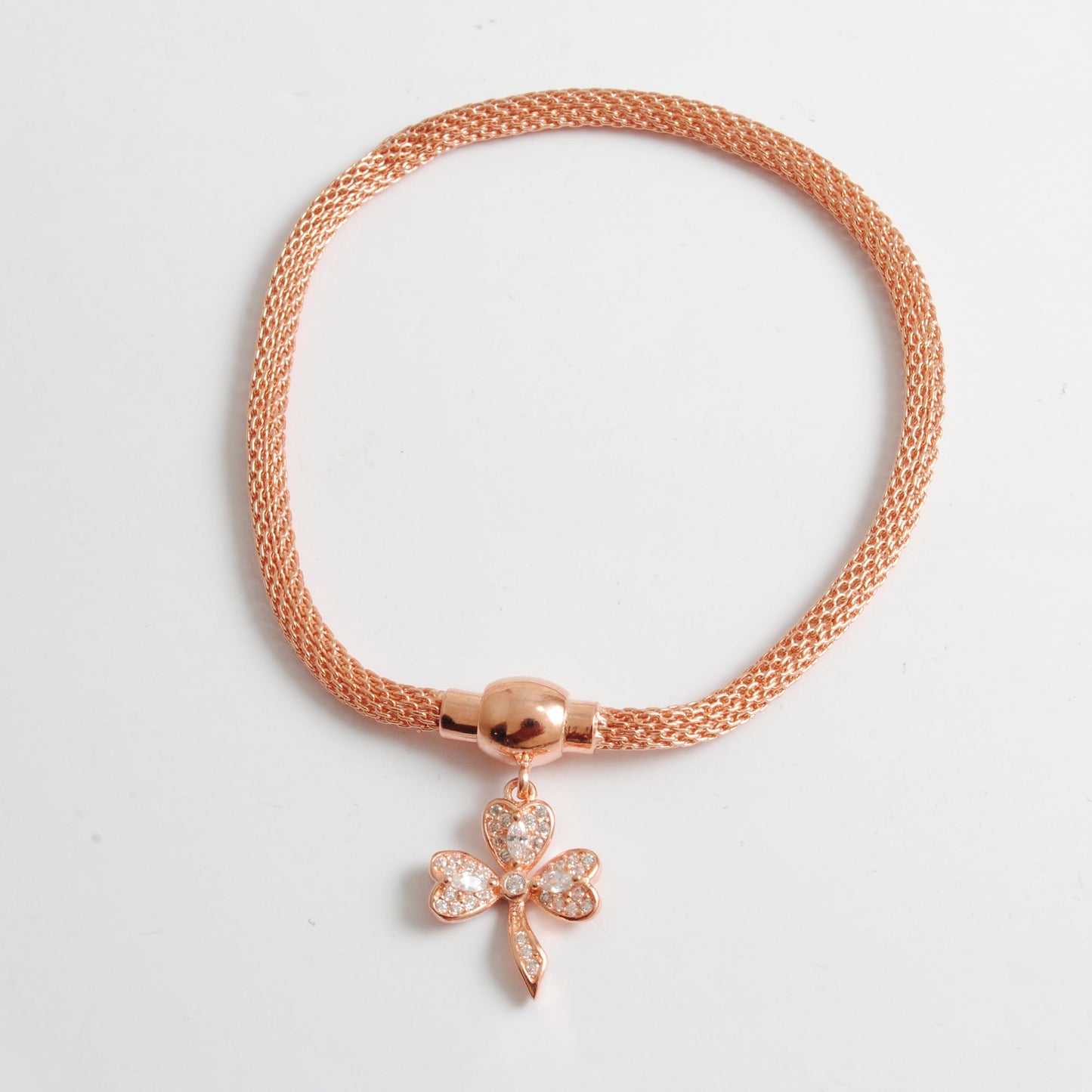925 Sterling Silver CZ Flower Openable Bracelet – Rose Gold Plated – Handmade Jewelry, Gift for Her