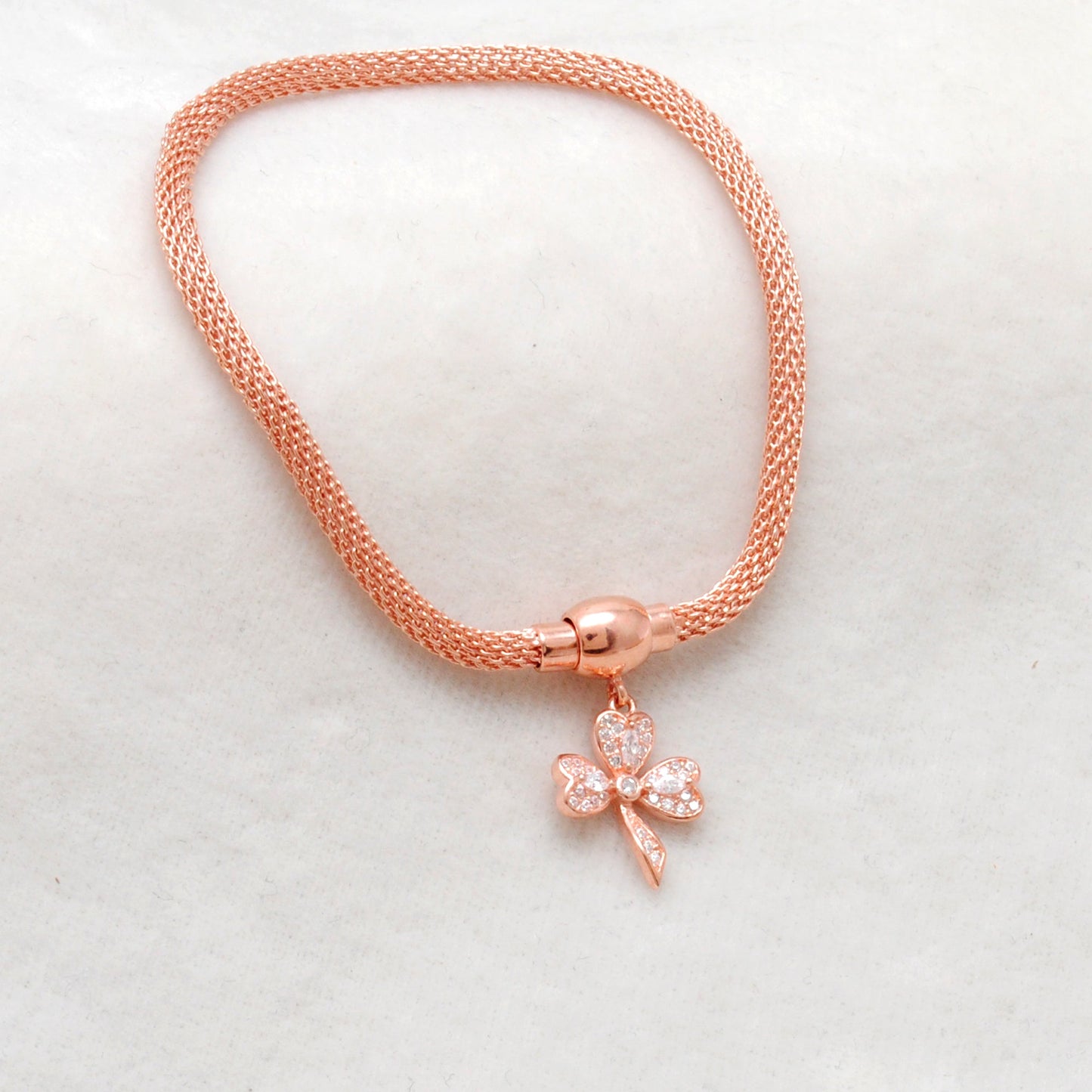 925 Sterling Silver CZ Flower Openable Bracelet – Rose Gold Plated – Handmade Jewelry, Gift for Her