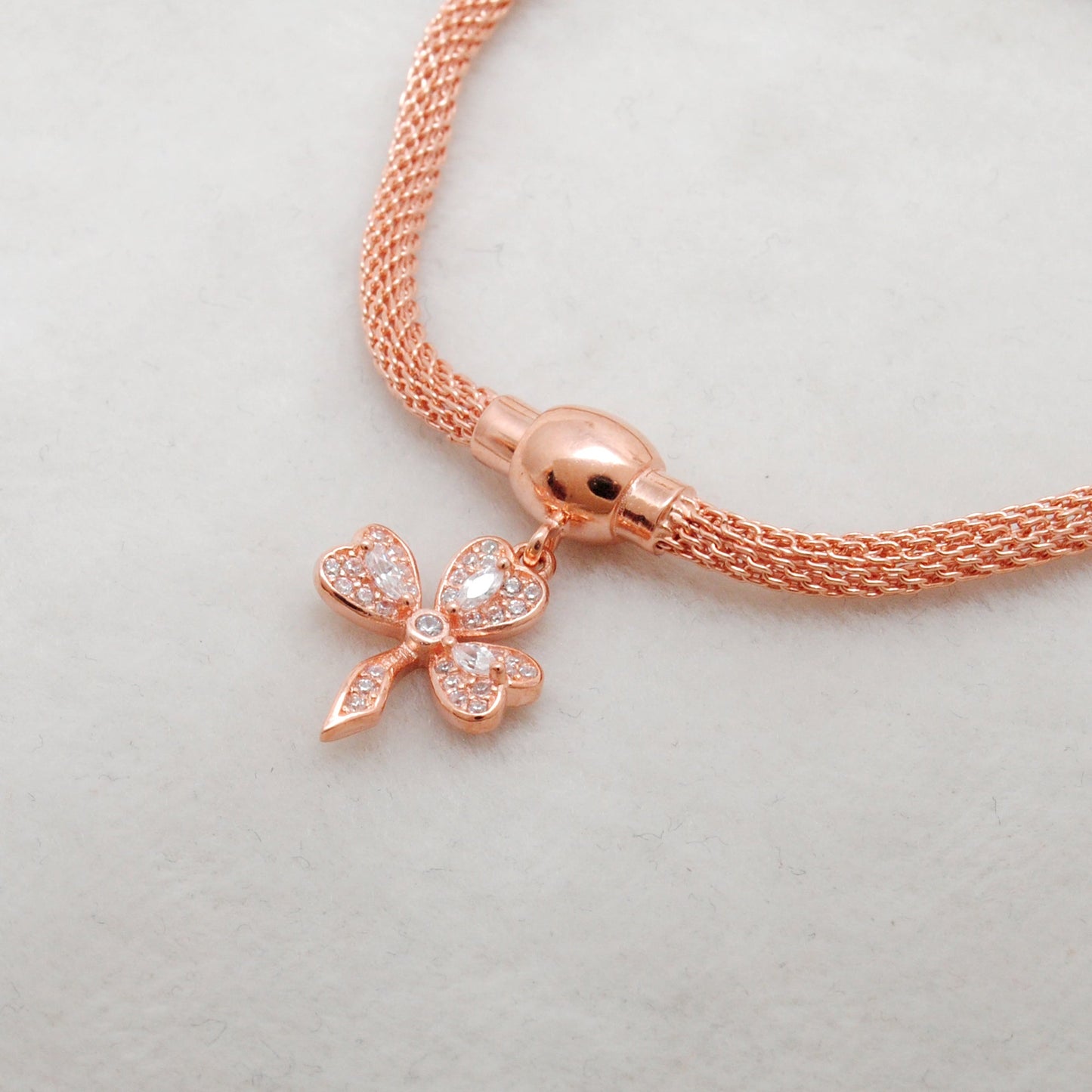 925 Sterling Silver CZ Flower Openable Bracelet – Rose Gold Plated – Handmade Jewelry, Gift for Her