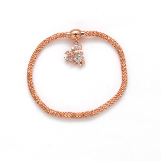 Cubic Zirconia Flower Mesh Bracelet – 925 Silver Jewelry – Birthday Gift for Her