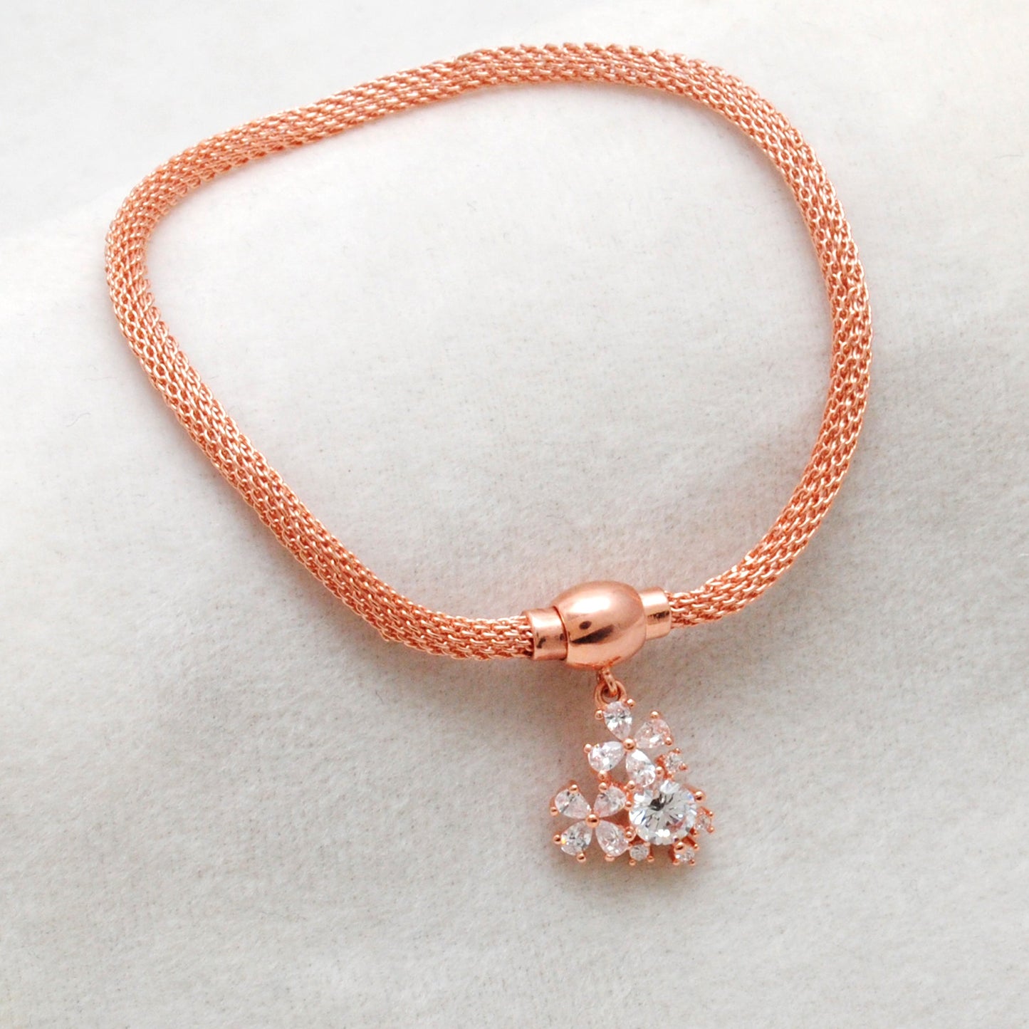 Cubic Zirconia Flower Mesh Bracelet – 925 Silver Jewelry – Birthday Gift for Her