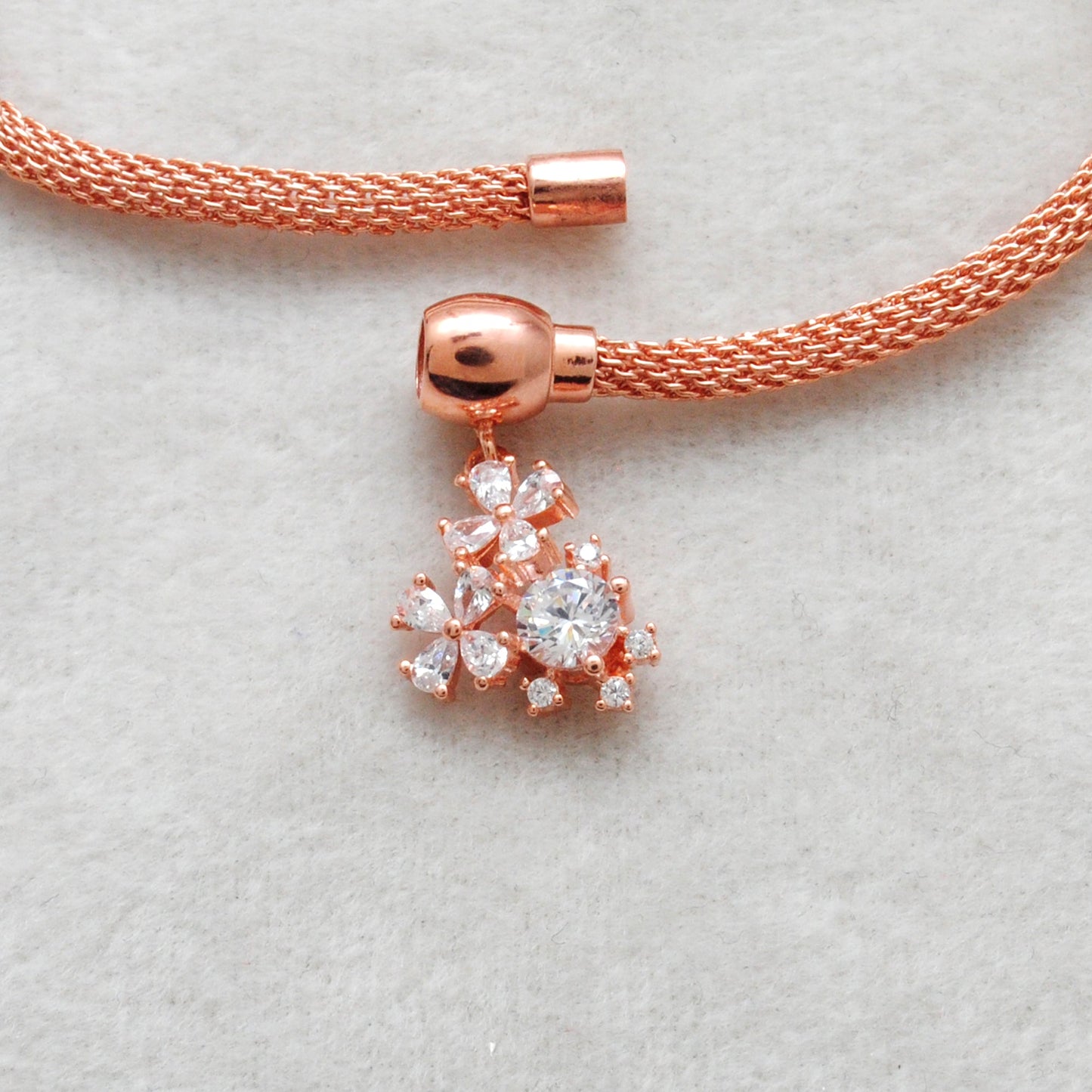 Cubic Zirconia Flower Mesh Bracelet – 925 Silver Jewelry – Birthday Gift for Her