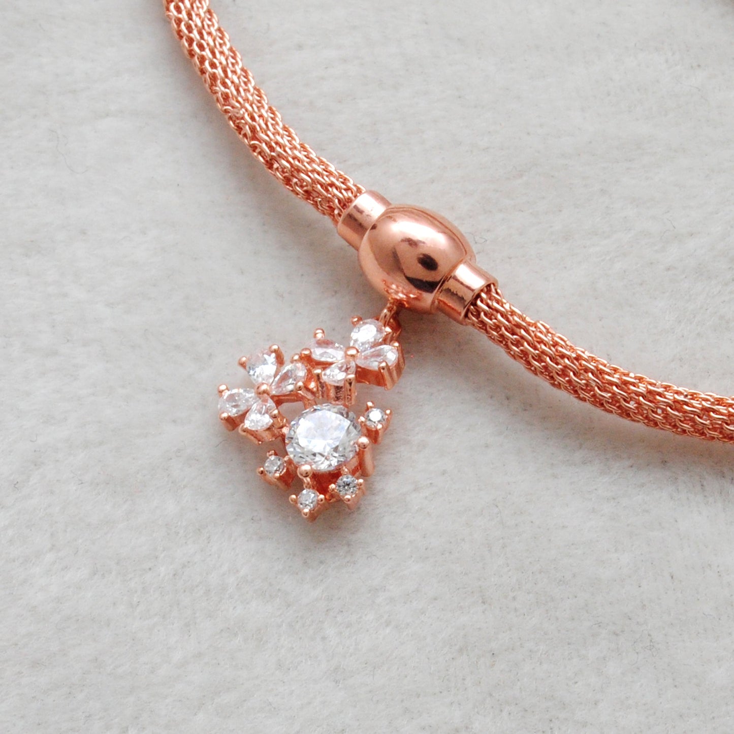 Cubic Zirconia Flower Mesh Bracelet – 925 Silver Jewelry – Birthday Gift for Her
