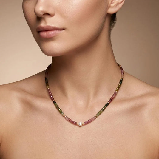Genuine Multi Tourmaline Necklace – 18" Gold-Plated Sterling Silver