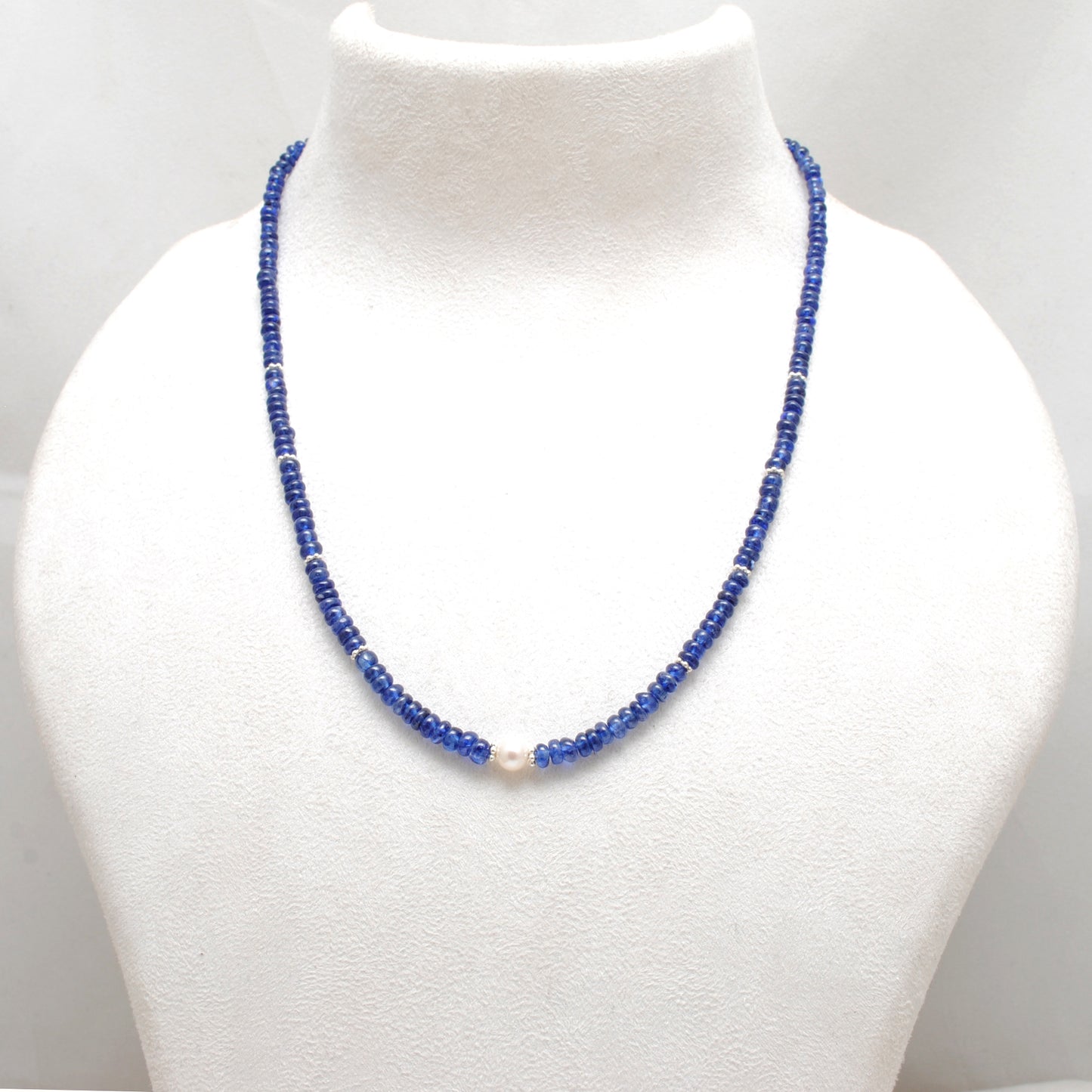 Genuine Blue Sapphire 5mm Faceted Beads With Pearl Necklace