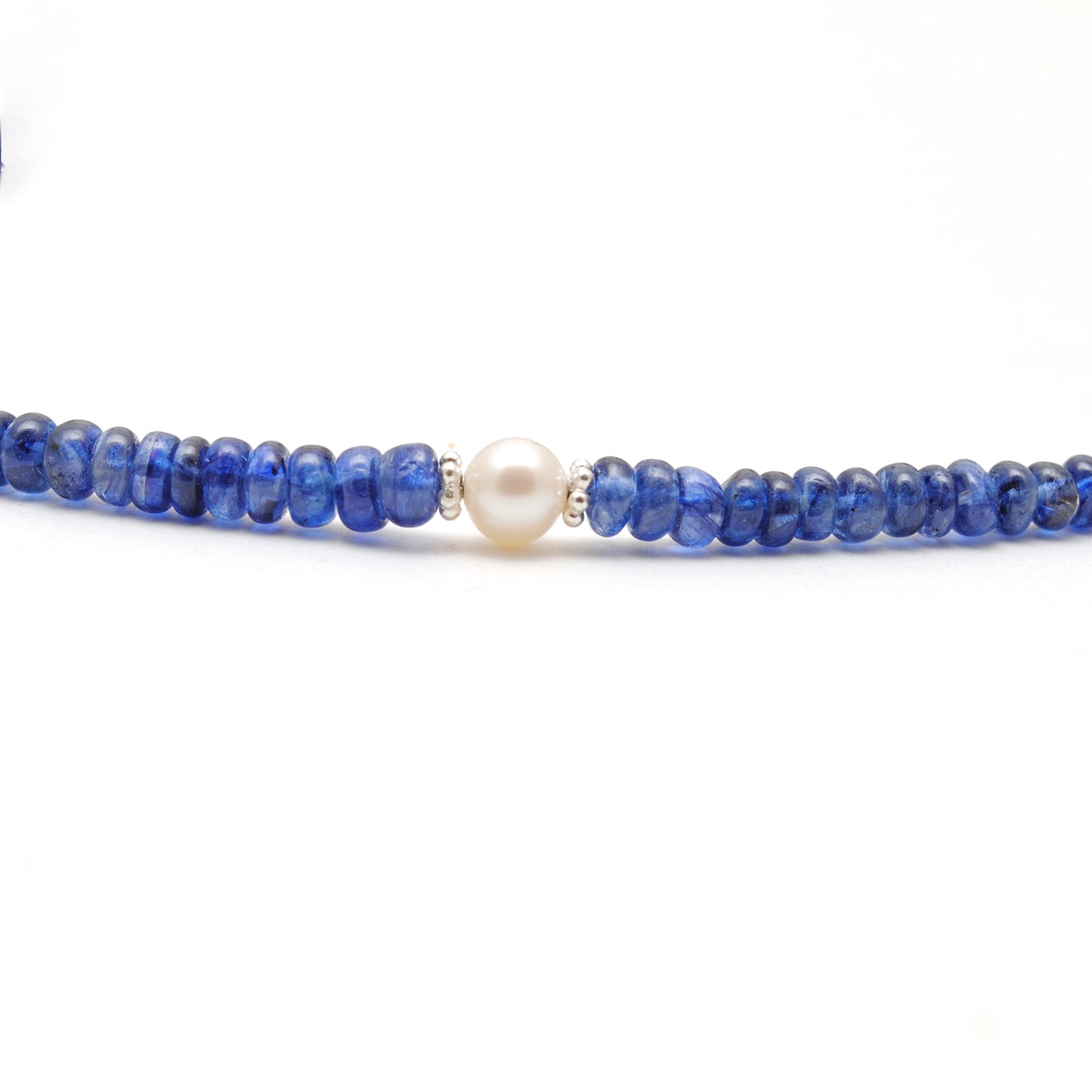 Genuine Blue Sapphire 5mm Faceted Beads With Pearl Necklace