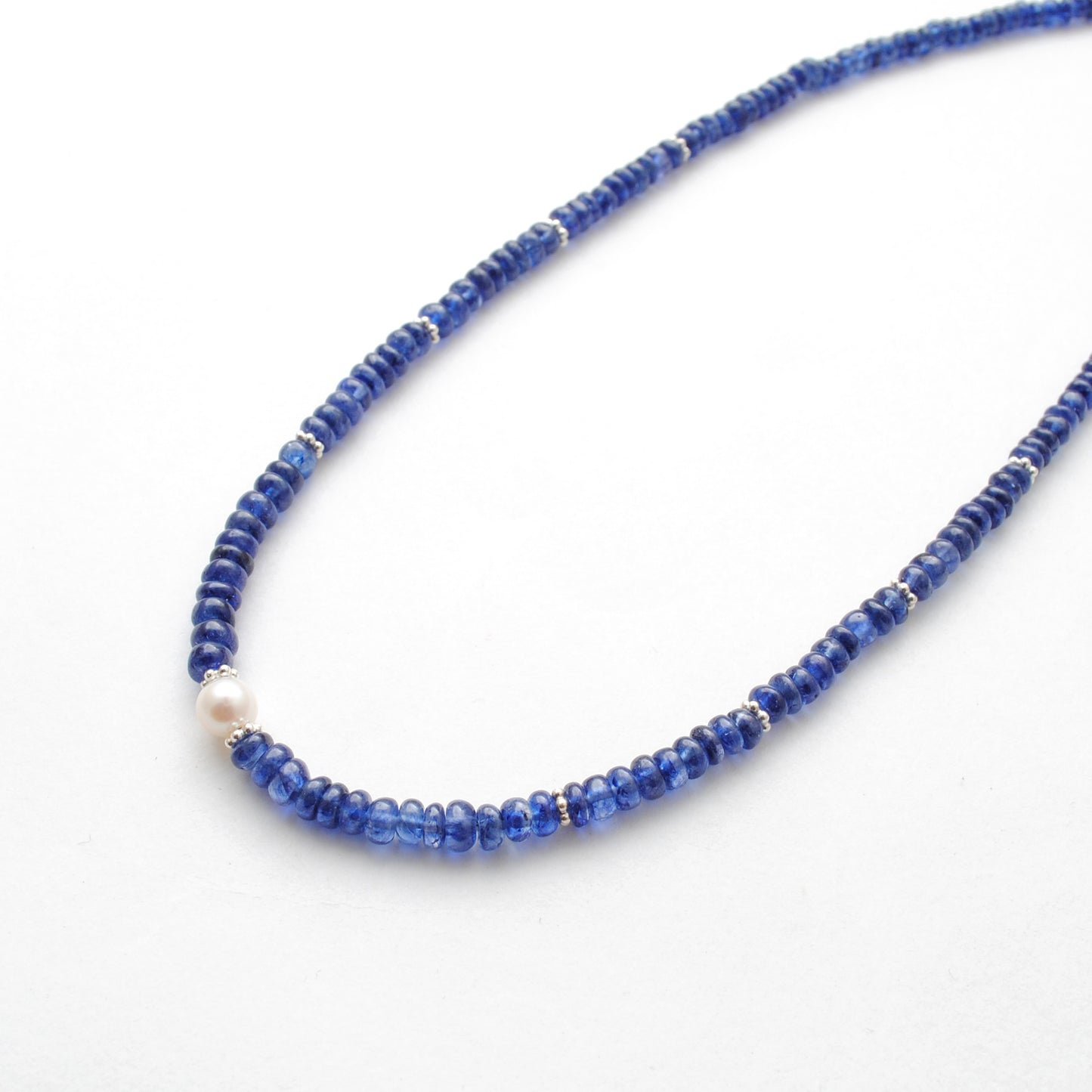 Genuine Blue Sapphire 5mm Faceted Beads With Pearl Necklace