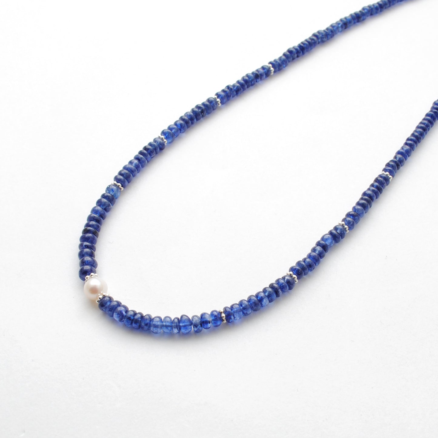 Genuine Blue Sapphire 5mm Faceted Beads With Pearl Necklace