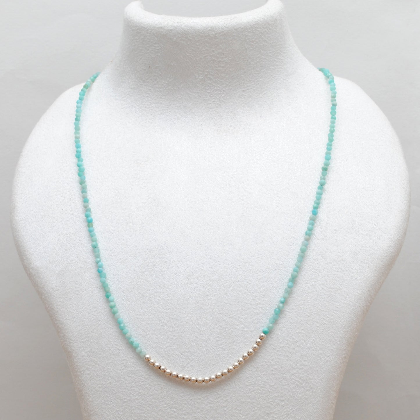 Amazonite Beaded Necklace with Sterling Silver – Micro Faceted 2mm Beads