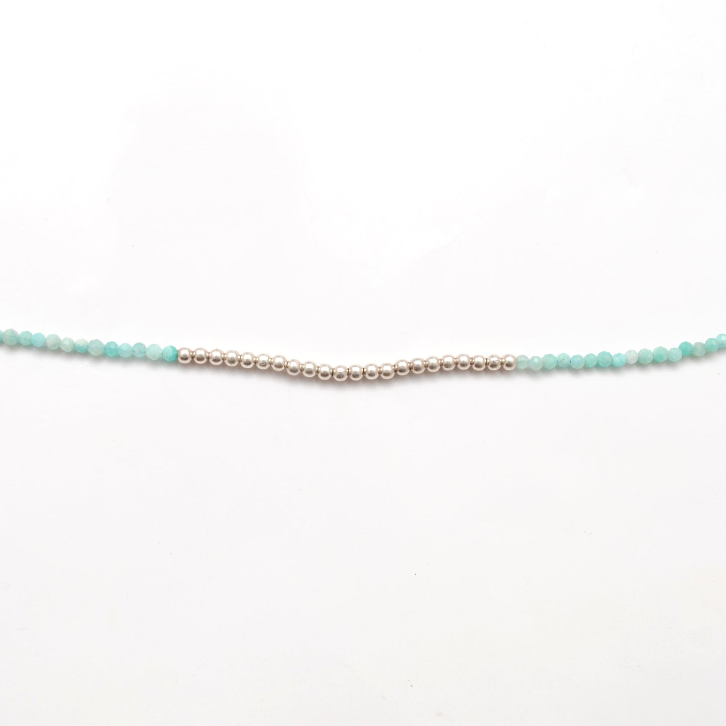 Amazonite Beaded Necklace with Sterling Silver – Micro Faceted 2mm Beads
