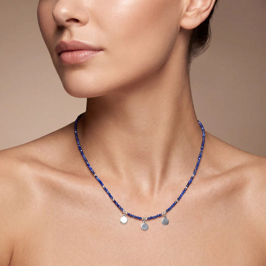 Lapis Lazuli Faceted Gemstone Beaded Silver Charm Necklace
