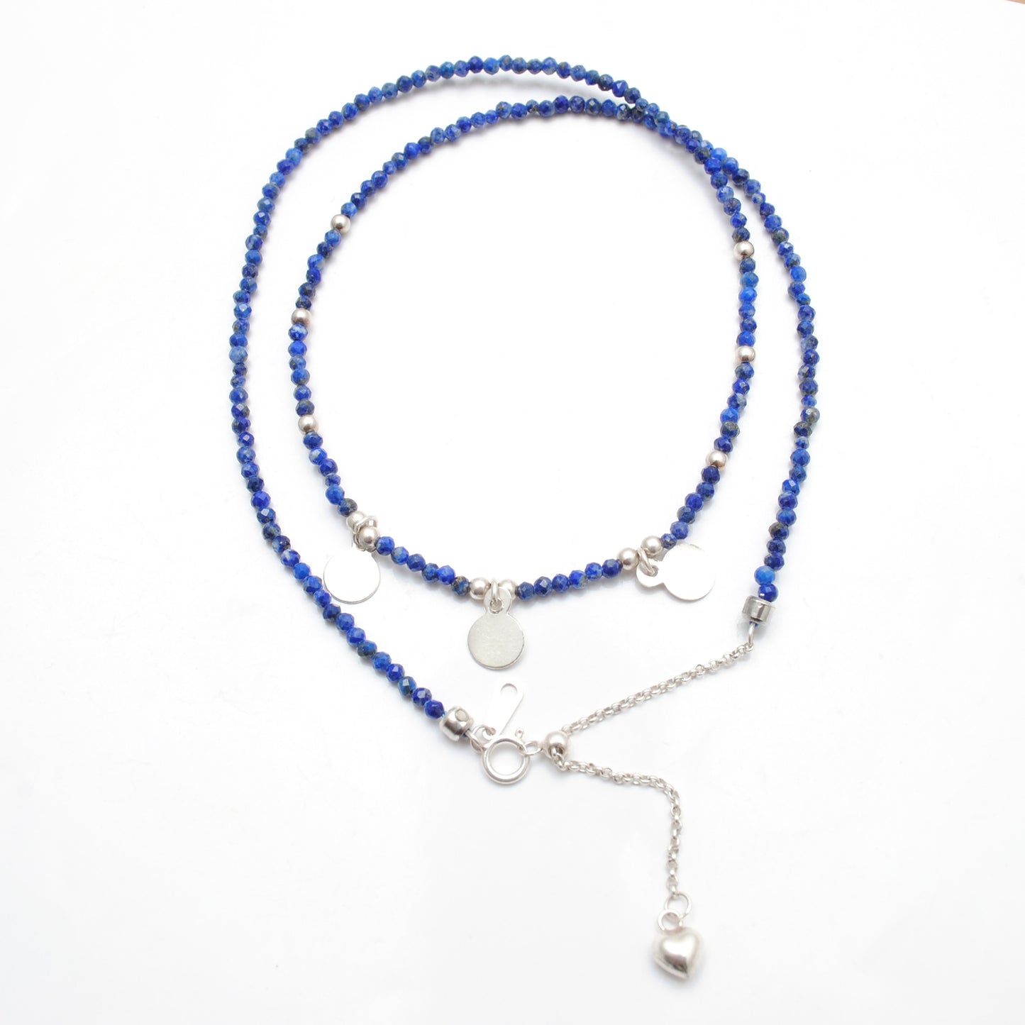 Lapis Lazuli Faceted Gemstone Beaded Silver Charm Necklace