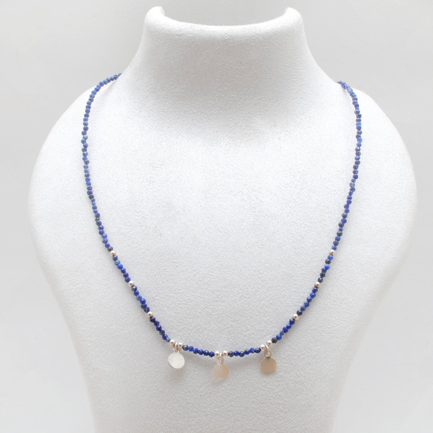 Lapis Lazuli Faceted Gemstone Beaded Silver Charm Necklace